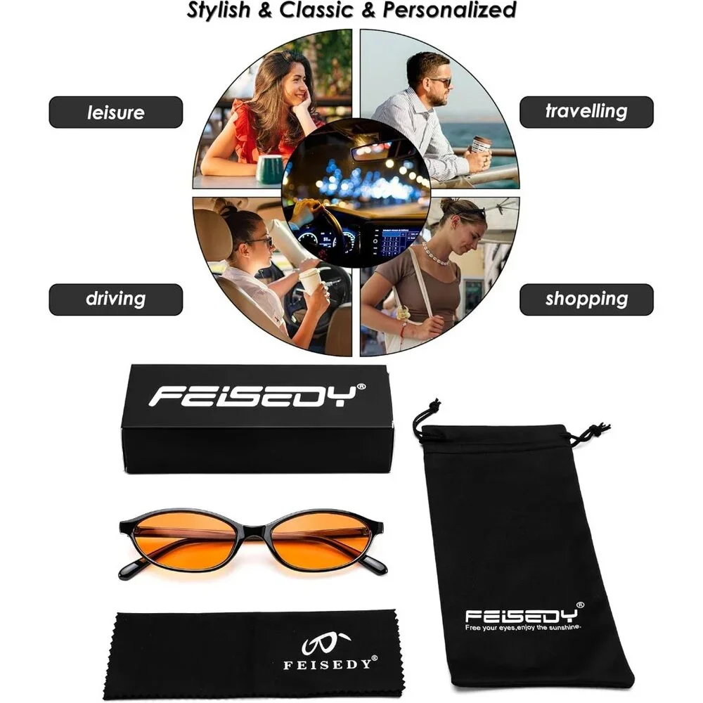 Women's Oval Sunglasses Eye Narrow Trendy plastic frames Sunnies Shades